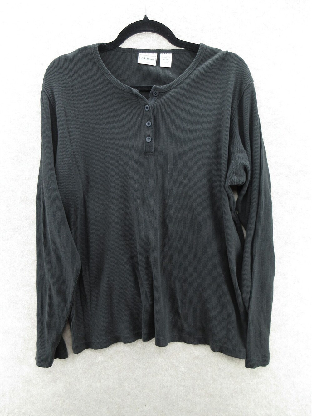 L.L.Bean Women's XL Black Ribbed Cotton Henley Long Sleeve Shirt XL Regular